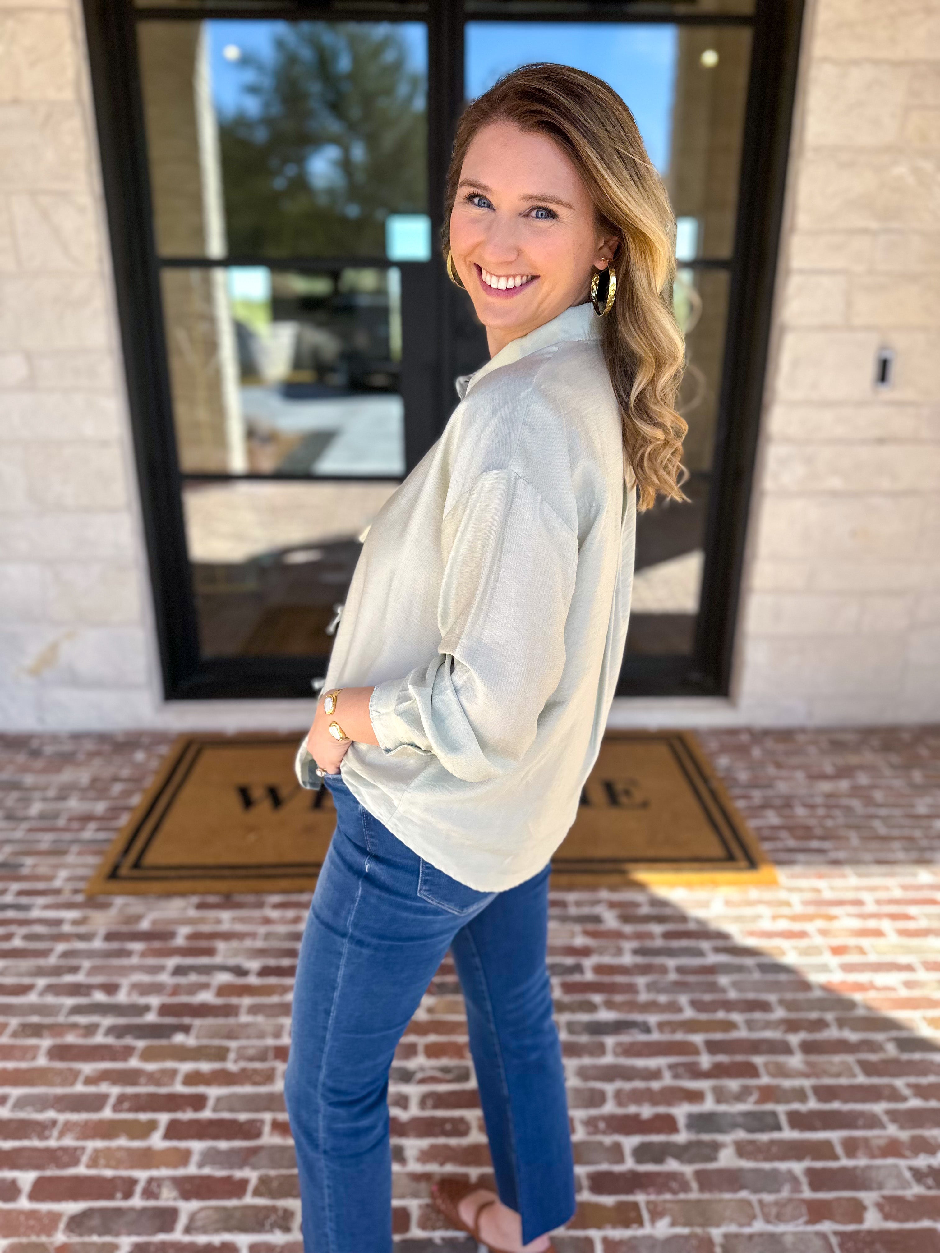 Bow Detailed Blouse - Mint-200 Fashion Blouses-IN FEBRUARY-July & June Women's Fashion Boutique Located in San Antonio, Texas