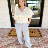 Striped Twill Elastic Barrel Pants-400 Pants-ALLIE ROSE-July & June Women's Fashion Boutique Located in San Antonio, Texas