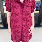 Floral Crochet Mini Dress - Burgundy-510 Mini-ENTRO-July & June Women's Fashion Boutique Located in San Antonio, Texas