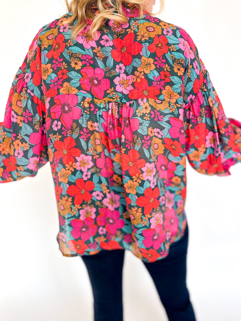Groovy Floral Blouse-200 Fashion Blouses-FATE-July & June Women's Fashion Boutique Located in San Antonio, Texas