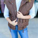 Quilted Bow Vest - Brown-600 Outerwear-BLU PEPPER-July & June Women's Fashion Boutique Located in San Antonio, Texas