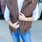 Quilted Bow Vest - Brown-600 Outerwear-BLU PEPPER-July & June Women's Fashion Boutique Located in San Antonio, Texas