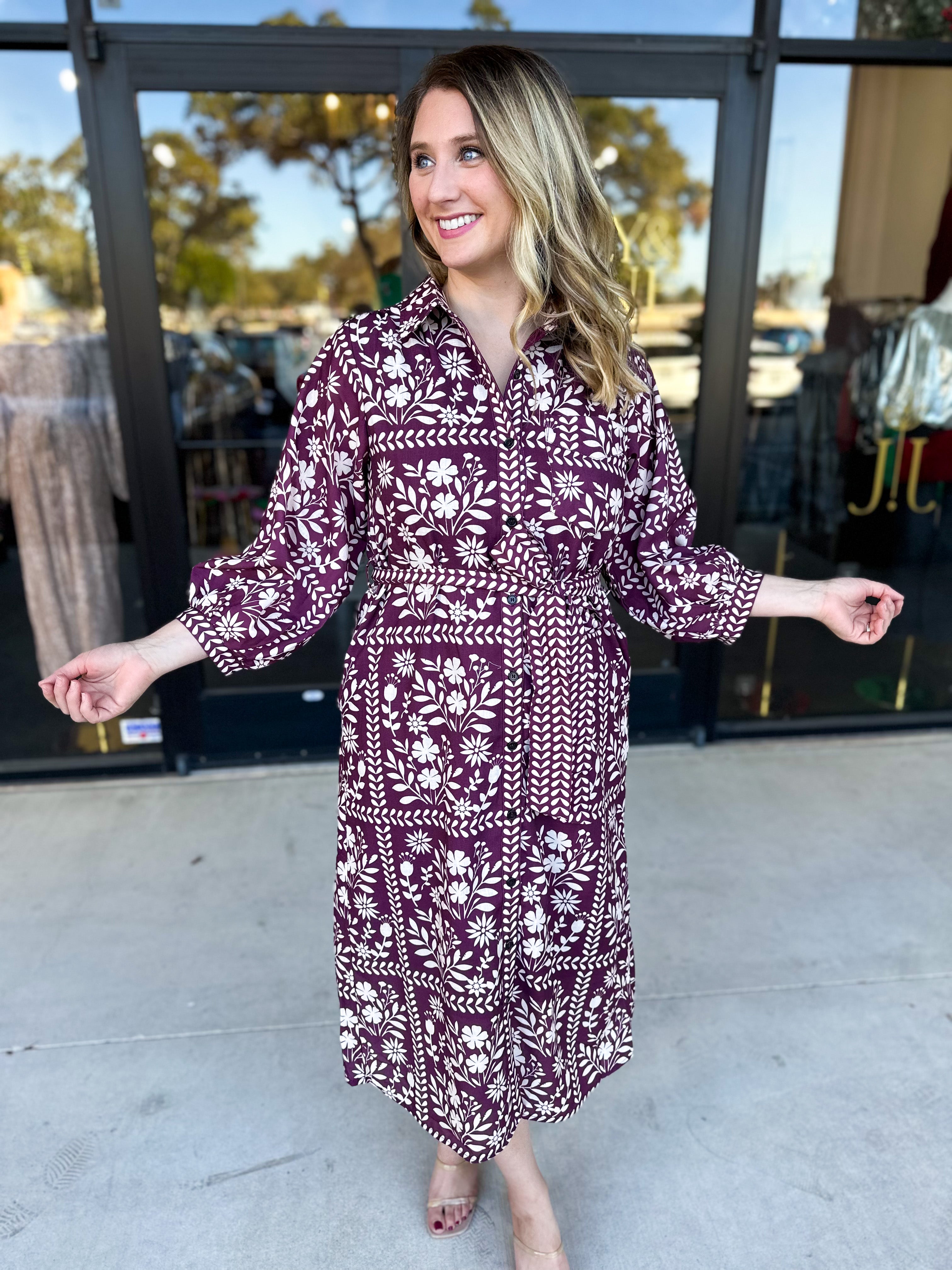 The Wrenlee Wrap Midi Dress - Wine-500 Midi-POLOGRAM-July & June Women's Fashion Boutique Located in San Antonio, Texas