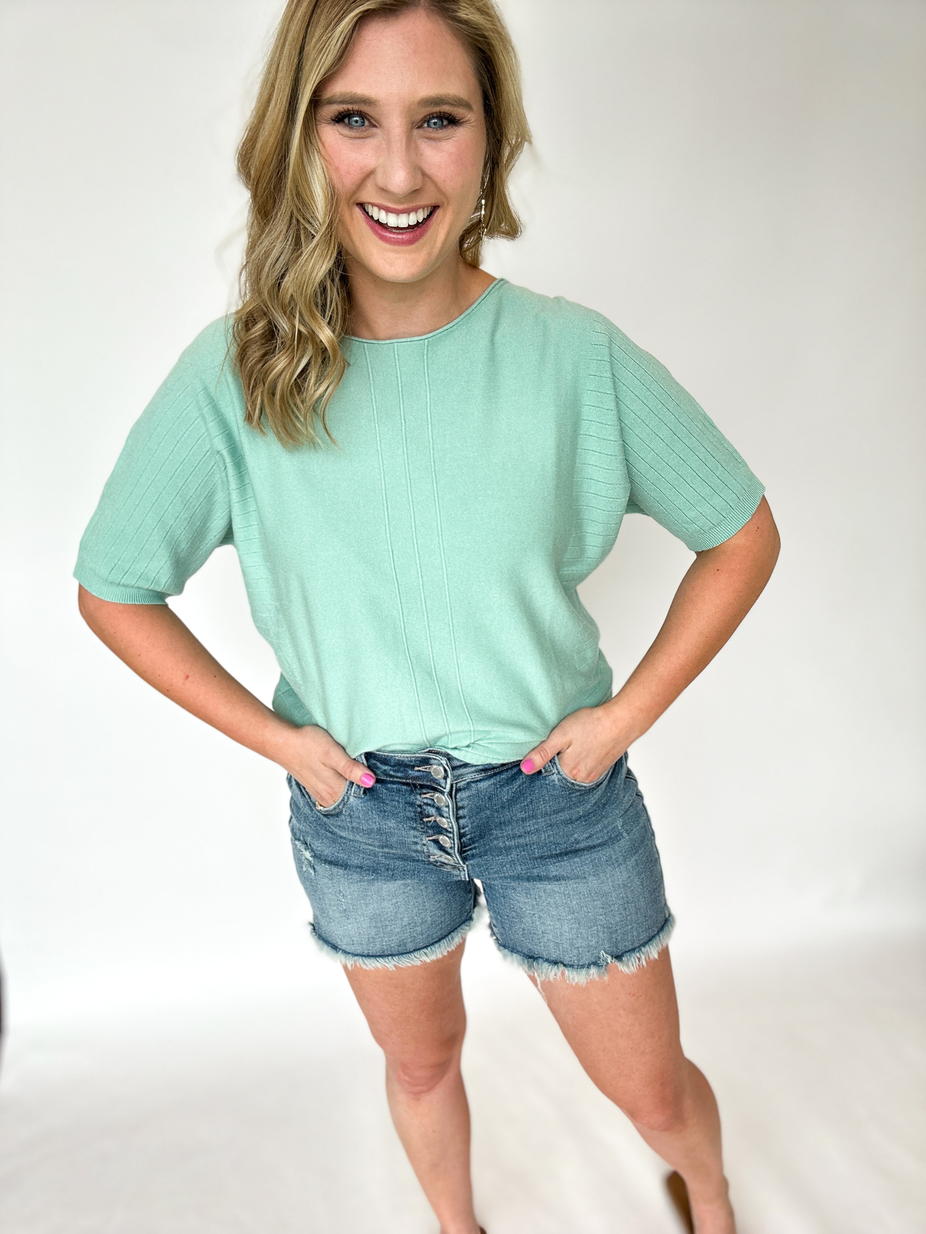 Jade Knit Blouse-230 Sweaters/Cardis-ALLIE ROSE-July & June Women's Fashion Boutique Located in San Antonio, Texas