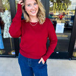 Long Sleeve Sweater Top - Crimson-230 Sweaters/Cardis-ENTRO-July & June Women's Fashion Boutique Located in San Antonio, Texas