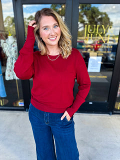 Long Sleeve Sweater Top - Crimson-230 Sweaters/Cardis-ENTRO-July & June Women's Fashion Boutique Located in San Antonio, Texas
