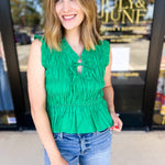 Kelly Green Tied Up Blouse-200 Fashion Blouses-PINCH-July & June Women's Fashion Boutique Located in San Antonio, Texas