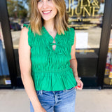 Kelly Green Tied Up Blouse-200 Fashion Blouses-PINCH-July & June Women's Fashion Boutique Located in San Antonio, Texas
