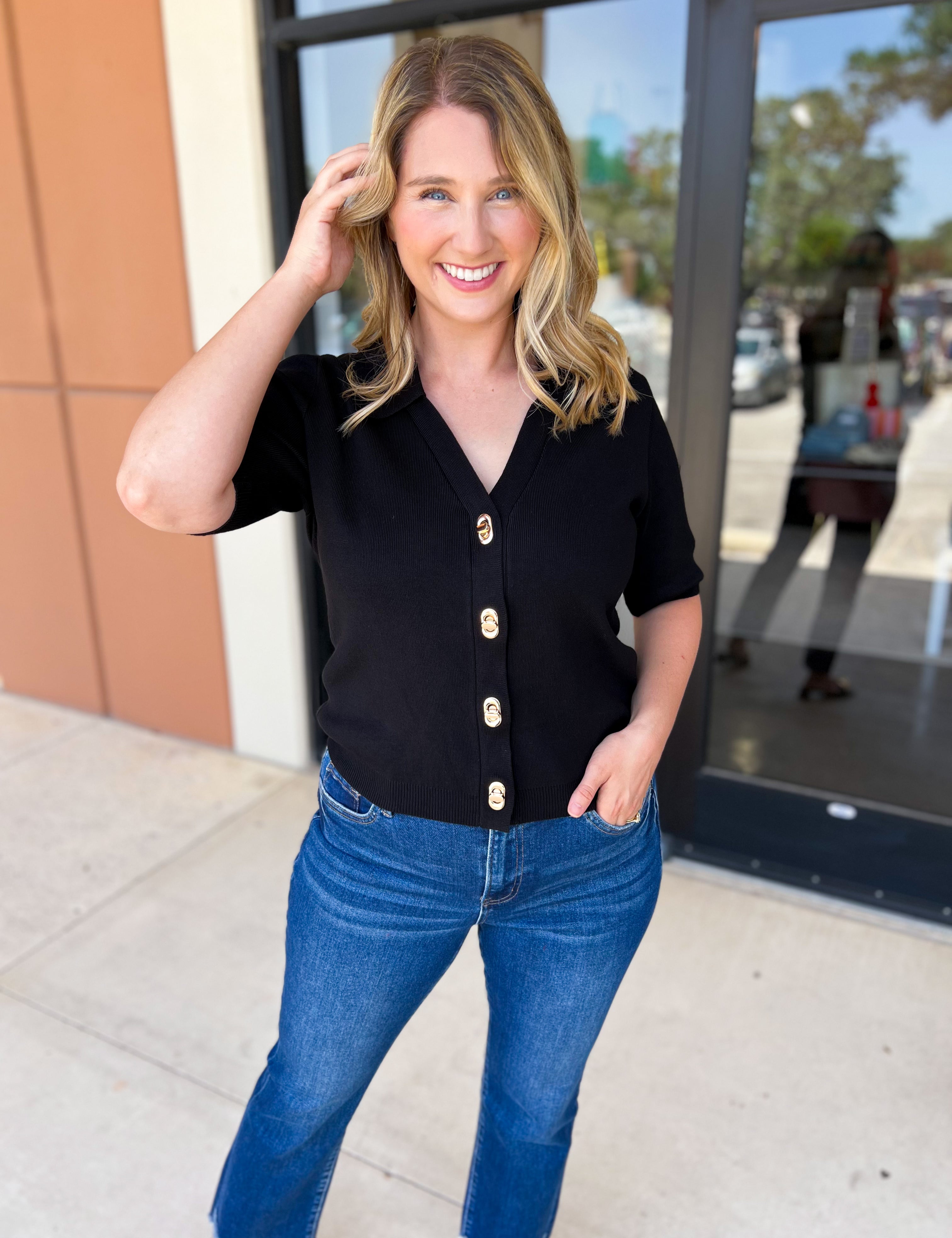 The Krissy Knit Top - Black-200 Fashion Blouses-SKIES ARE BLUE-July & June Women's Fashion Boutique Located in San Antonio, Texas