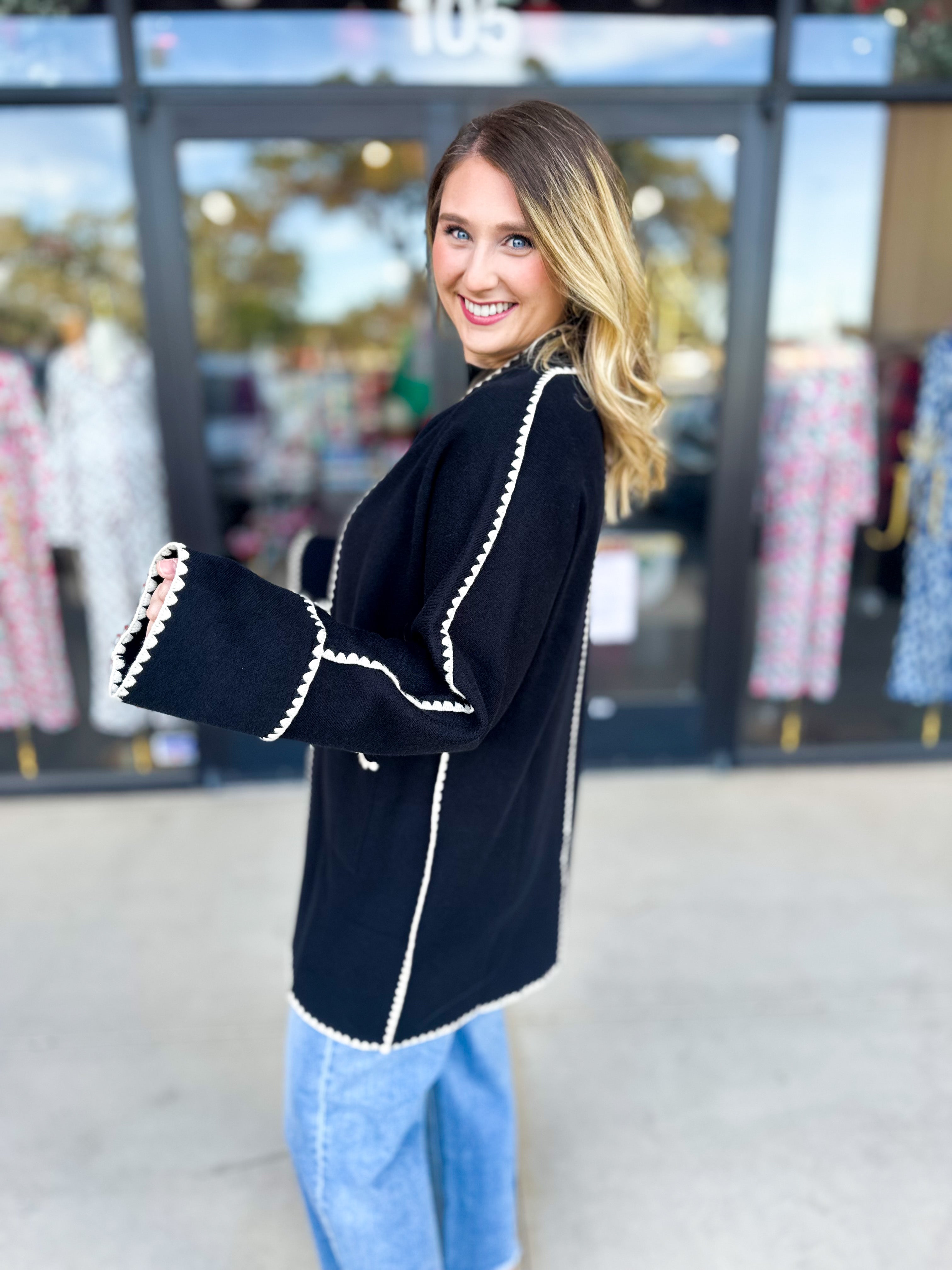 THML - Black Contrast Cardigan-230 Sweaters/Cardis-THML-July & June Women's Fashion Boutique Located in San Antonio, Texas