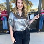 Celebration Blouse - Chrome-200 Fashion Blouses-ENTRO-July & June Women's Fashion Boutique Located in San Antonio, Texas