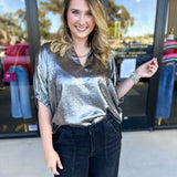 Celebration Blouse - Chrome-200 Fashion Blouses-ENTRO-July & June Women's Fashion Boutique Located in San Antonio, Texas