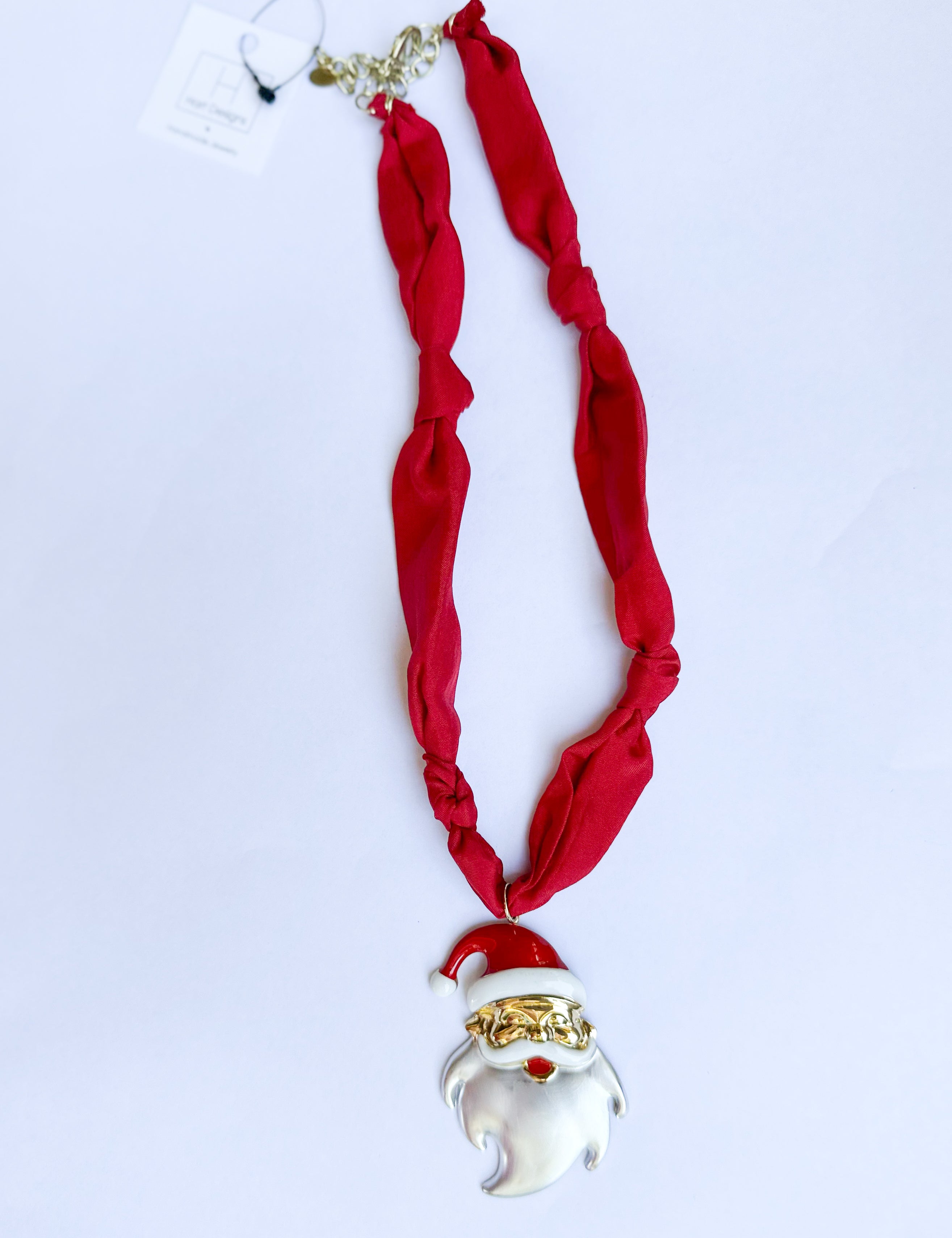 Scarf Necklace - Red Santa-110 Jewelry & Hair-HART DESIGNS-July & June Women's Fashion Boutique Located in San Antonio, Texas