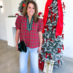 Merry Tartan Blouse-200 Fashion Blouses-ENTRO-July & June Women's Fashion Boutique Located in San Antonio, Texas
