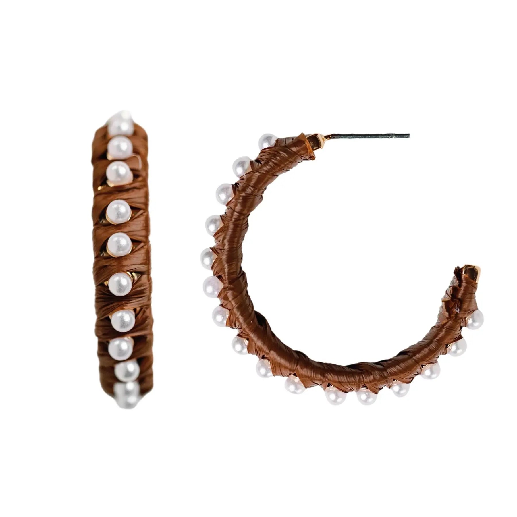 Dark Brown Studded Pearl Raffia Statement Earrings-110 Jewelry & Hair-St Armands Designs of Sarasota-July & June Women's Fashion Boutique Located in San Antonio, Texas