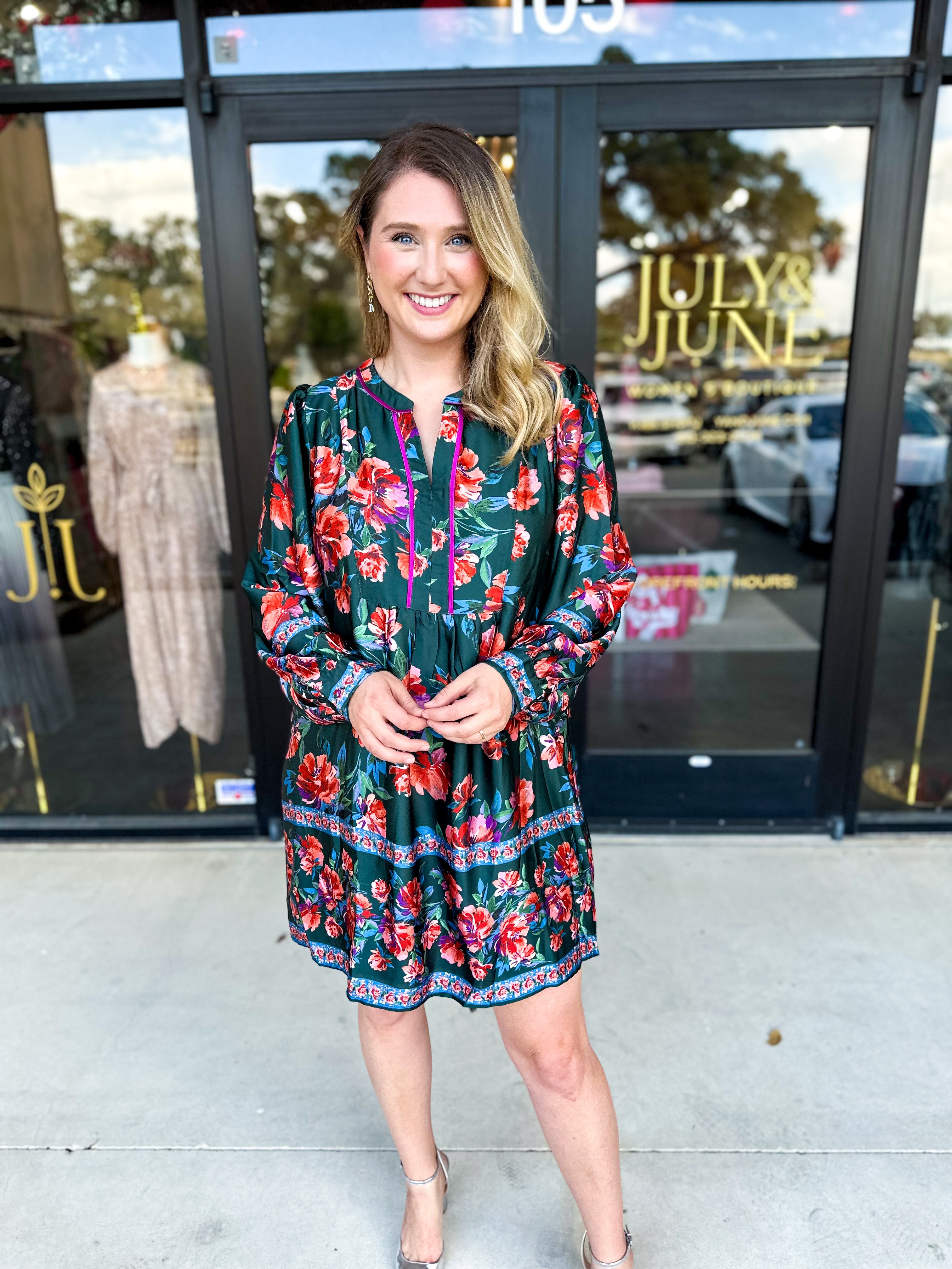 Jewel Tones Floral Mini Dress-510 Mini-FATE-July & June Women's Fashion Boutique Located in San Antonio, Texas