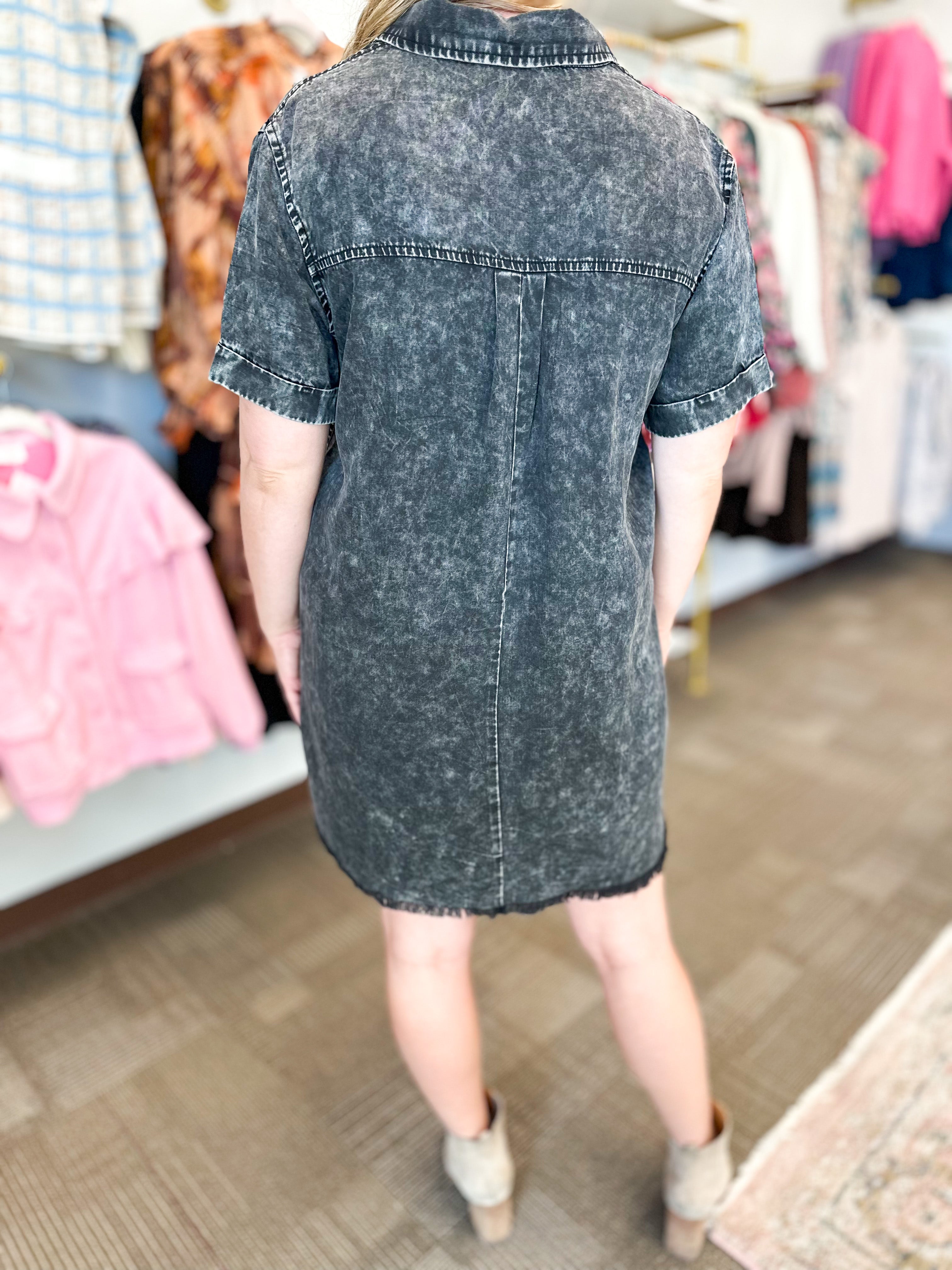 Softest Vintage Wash Mini Dress - Black-510 Mini-DAY + MOON-July & June Women's Fashion Boutique Located in San Antonio, Texas