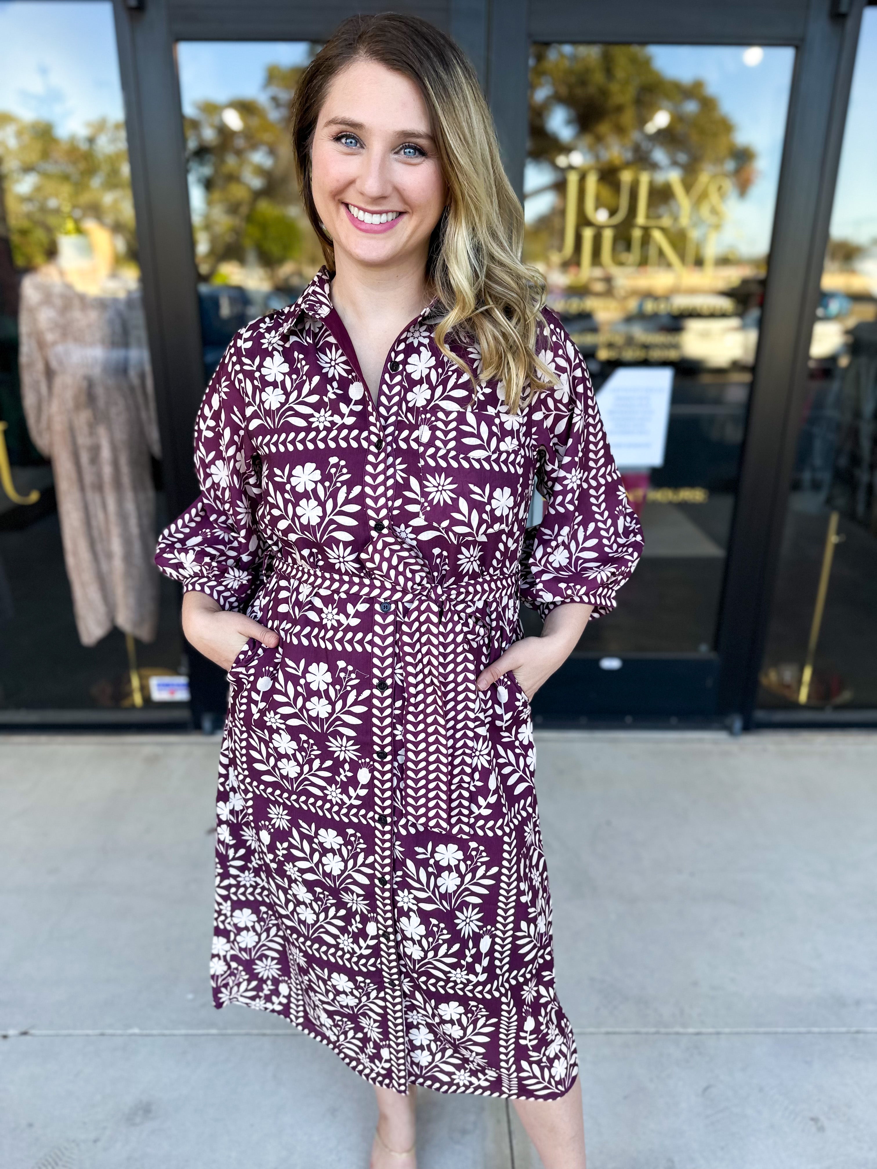 The Wrenlee Wrap Midi Dress - Wine-500 Midi-POLOGRAM-July & June Women's Fashion Boutique Located in San Antonio, Texas