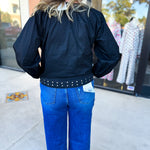 Studded Black Blouse-200 Fashion Blouses-TCEC-July & June Women's Fashion Boutique Located in San Antonio, Texas