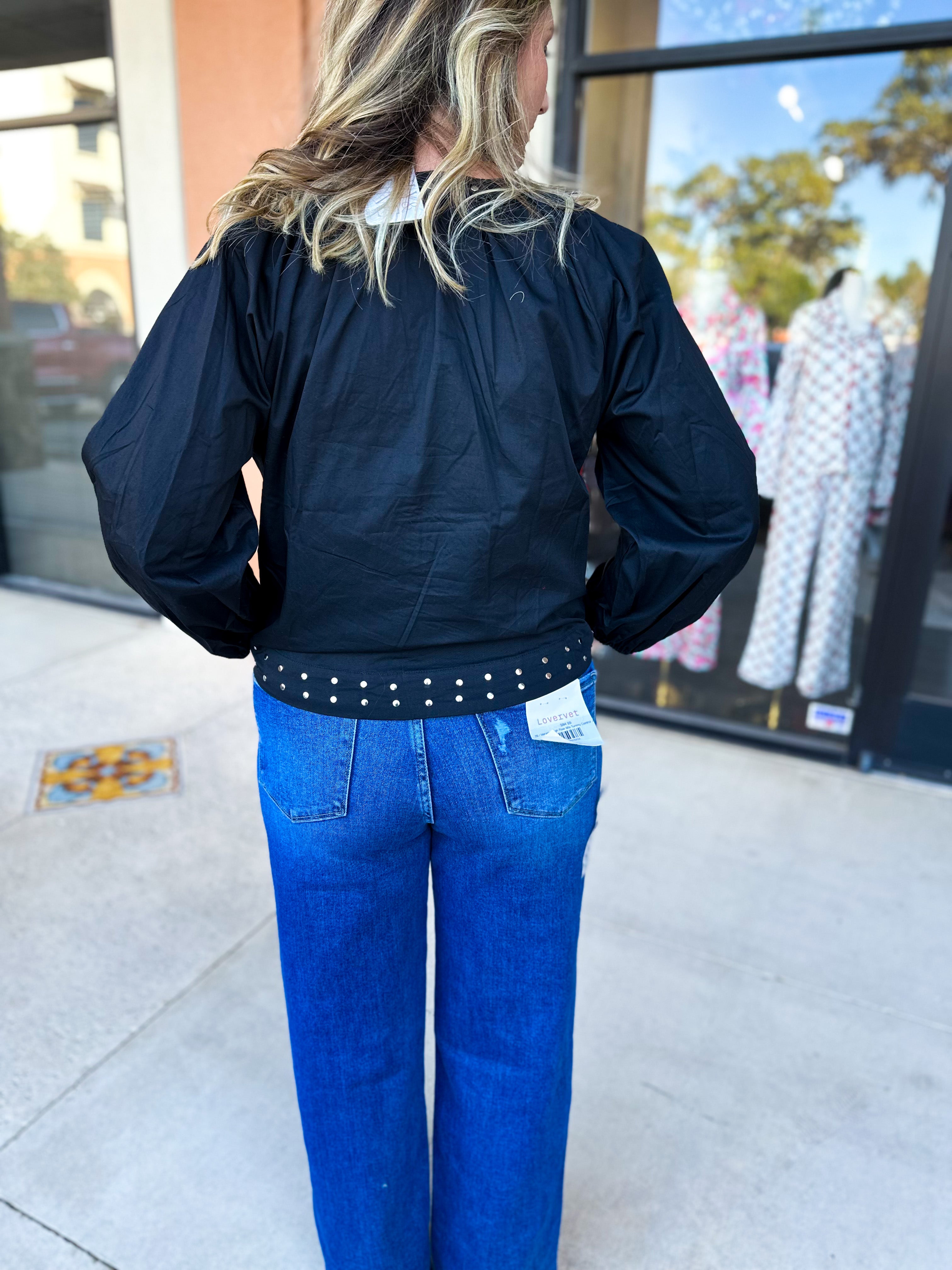Studded Black Blouse-200 Fashion Blouses-TCEC-July & June Women's Fashion Boutique Located in San Antonio, Texas