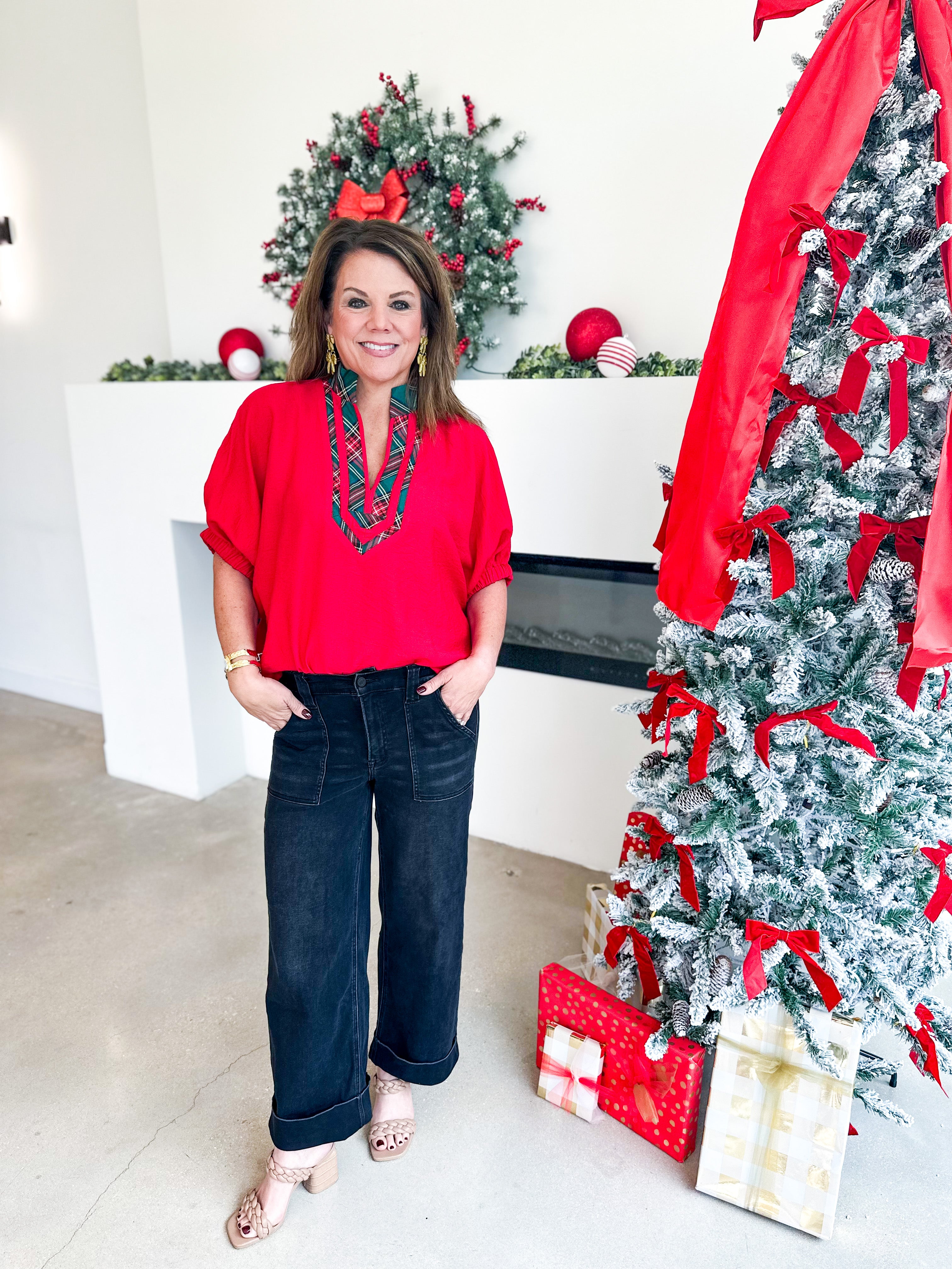 The Stacy Blouse - Red-200 Fashion Blouses-ENTRO-July & June Women's Fashion Boutique Located in San Antonio, Texas
