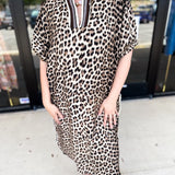 Leopard Caftan Midi Dress - Mocha-500 Midi-ENTRO-July & June Women's Fashion Boutique Located in San Antonio, Texas