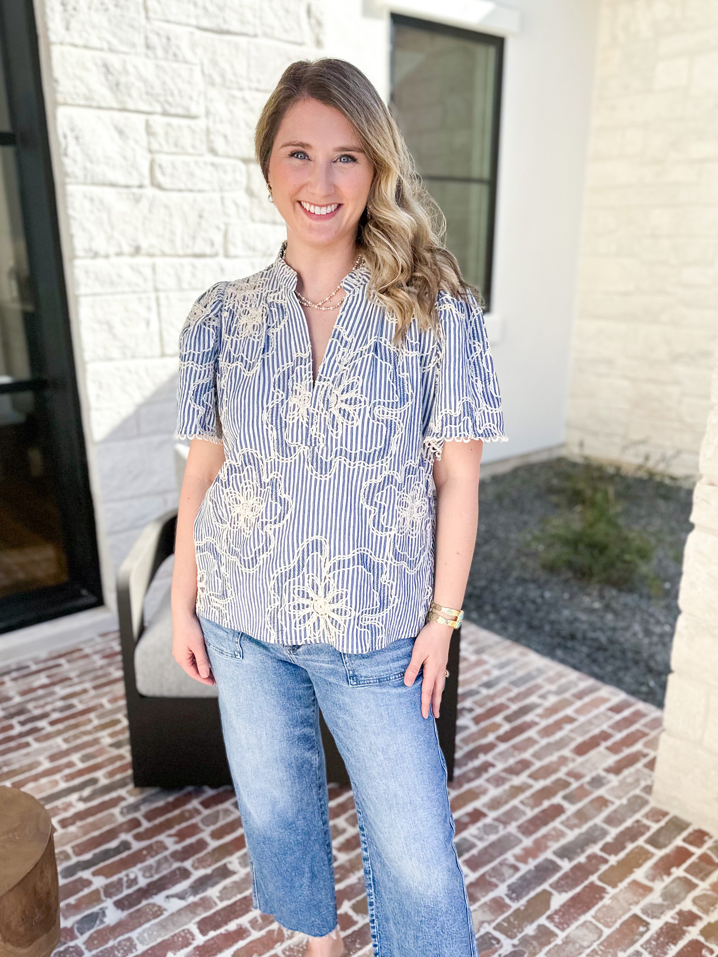 THML - Blue Skies Embroidered Blouse-510 Mini-THML-July & June Women's Fashion Boutique Located in San Antonio, Texas