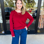 Long Sleeve Sweater Top - Crimson-230 Sweaters/Cardis-ENTRO-July & June Women's Fashion Boutique Located in San Antonio, Texas