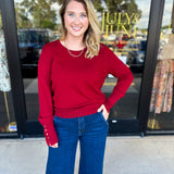 Long Sleeve Sweater Top - Crimson-230 Sweaters/Cardis-ENTRO-July & June Women's Fashion Boutique Located in San Antonio, Texas