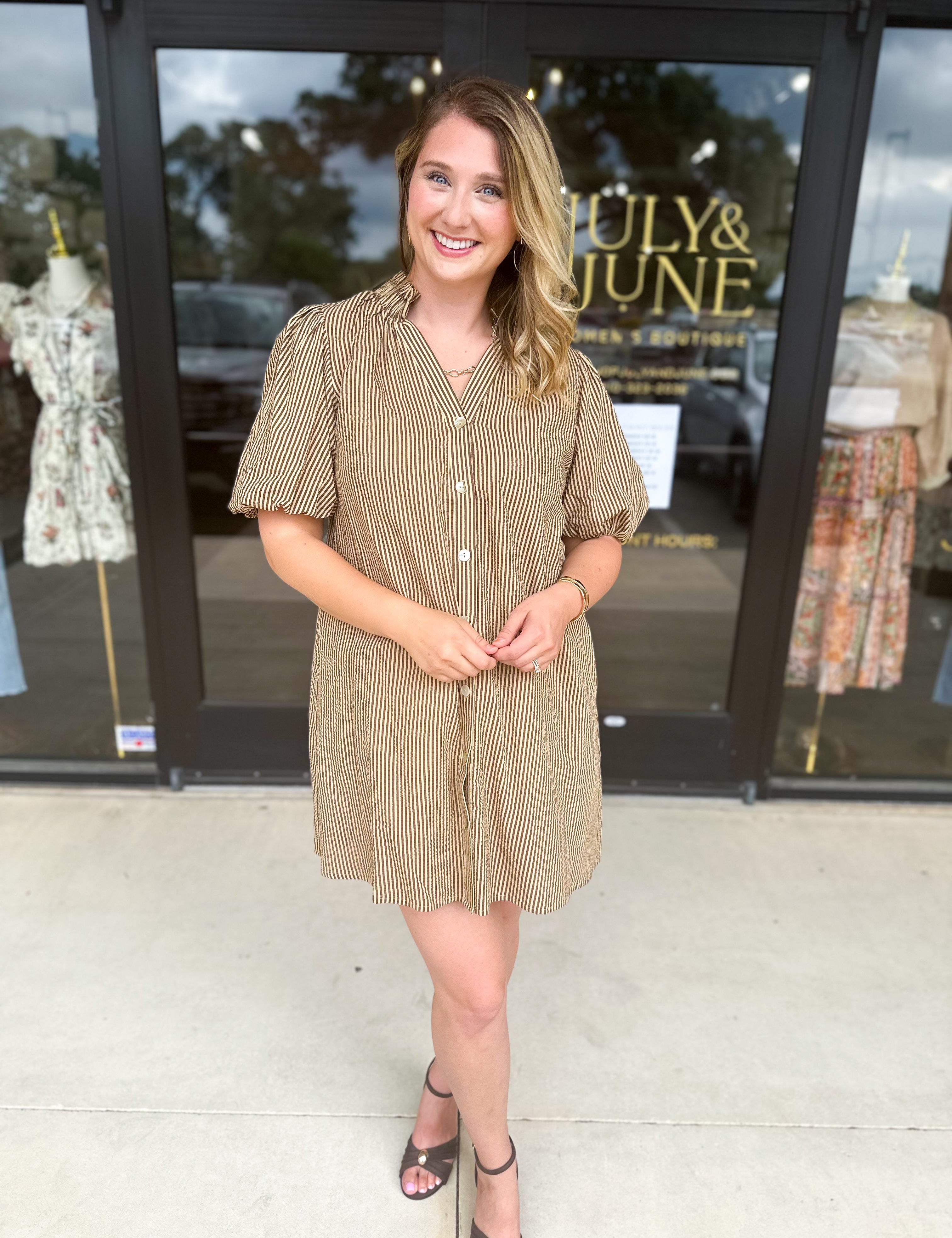 THML - Stripped Button Down Mini Dress-510 Mini-THML-July & June Women's Fashion Boutique Located in San Antonio, Texas