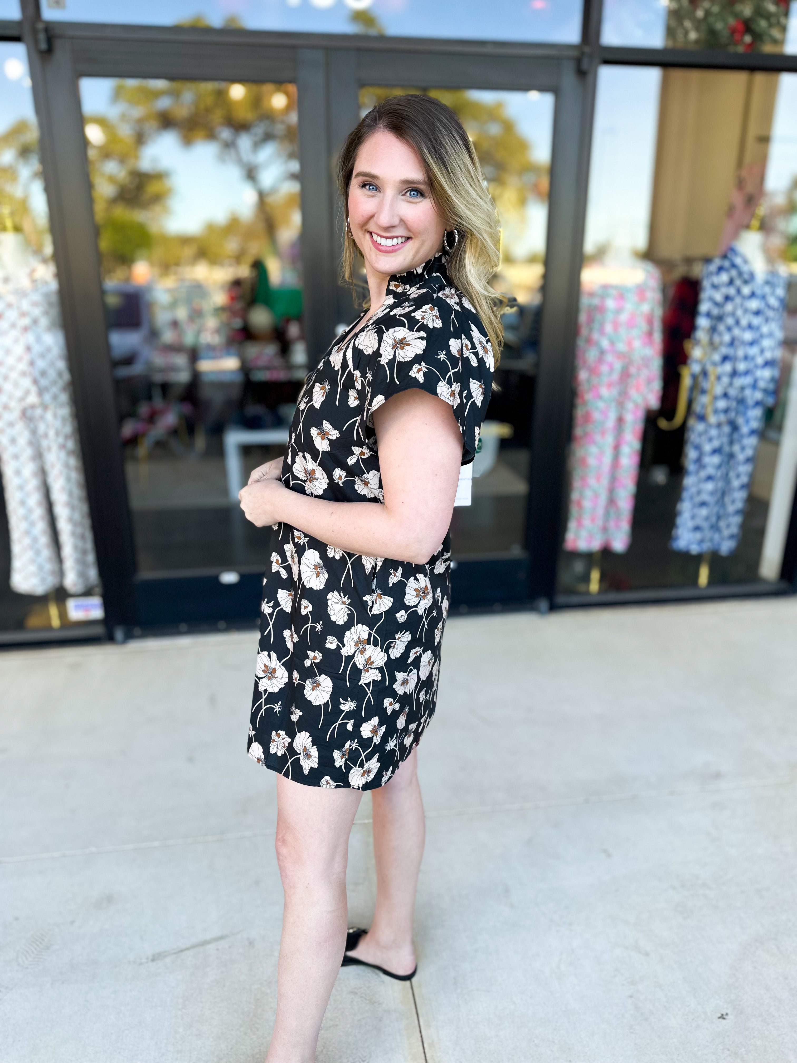 THML - Black Floral Mini Dress-500 Midi-THML-July & June Women's Fashion Boutique Located in San Antonio, Texas