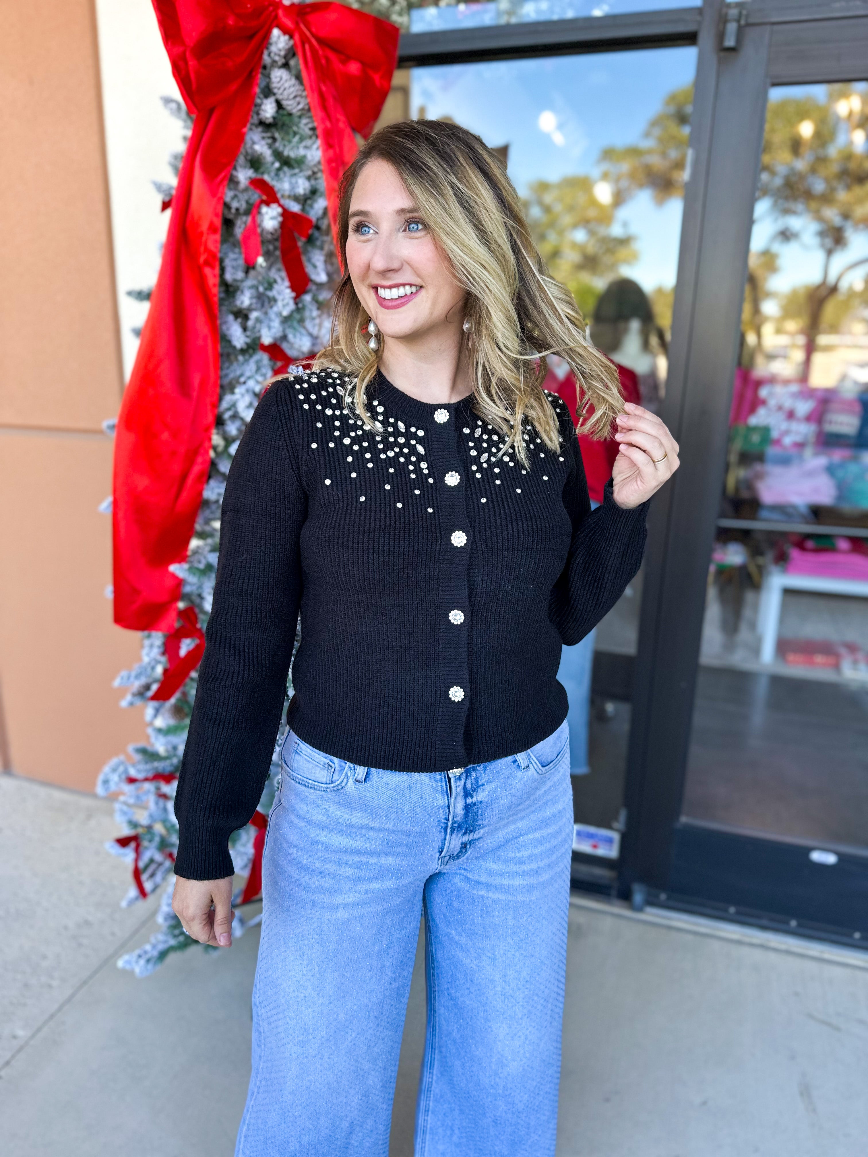 Current Air - Black Gem Cardigan-230 Sweaters/Cardis-CURRENT AIR CLOTHING-July & June Women's Fashion Boutique Located in San Antonio, Texas