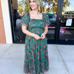 Hunter Green Garden Midi Dress-500 Midi-POLOGRAM-July & June Women's Fashion Boutique Located in San Antonio, Texas