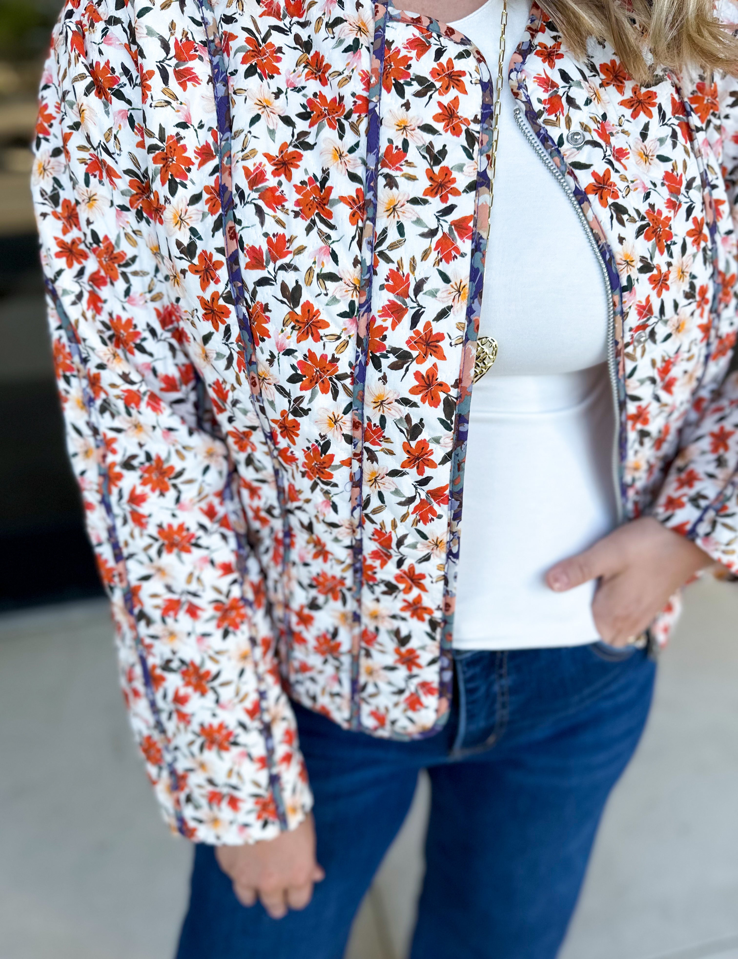 Harvest Floral Quilted Jacket-600 Outerwear-FATE-July & June Women's Fashion Boutique Located in San Antonio, Texas