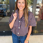 Coffee Date Blouse - Navy & Espresso-200 Fashion Blouses-ENTRO-July & June Women's Fashion Boutique Located in San Antonio, Texas