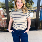Oatmeal Stripe Comfy Tee-210 Casual Blouses-ENTRO-July & June Women's Fashion Boutique Located in San Antonio, Texas