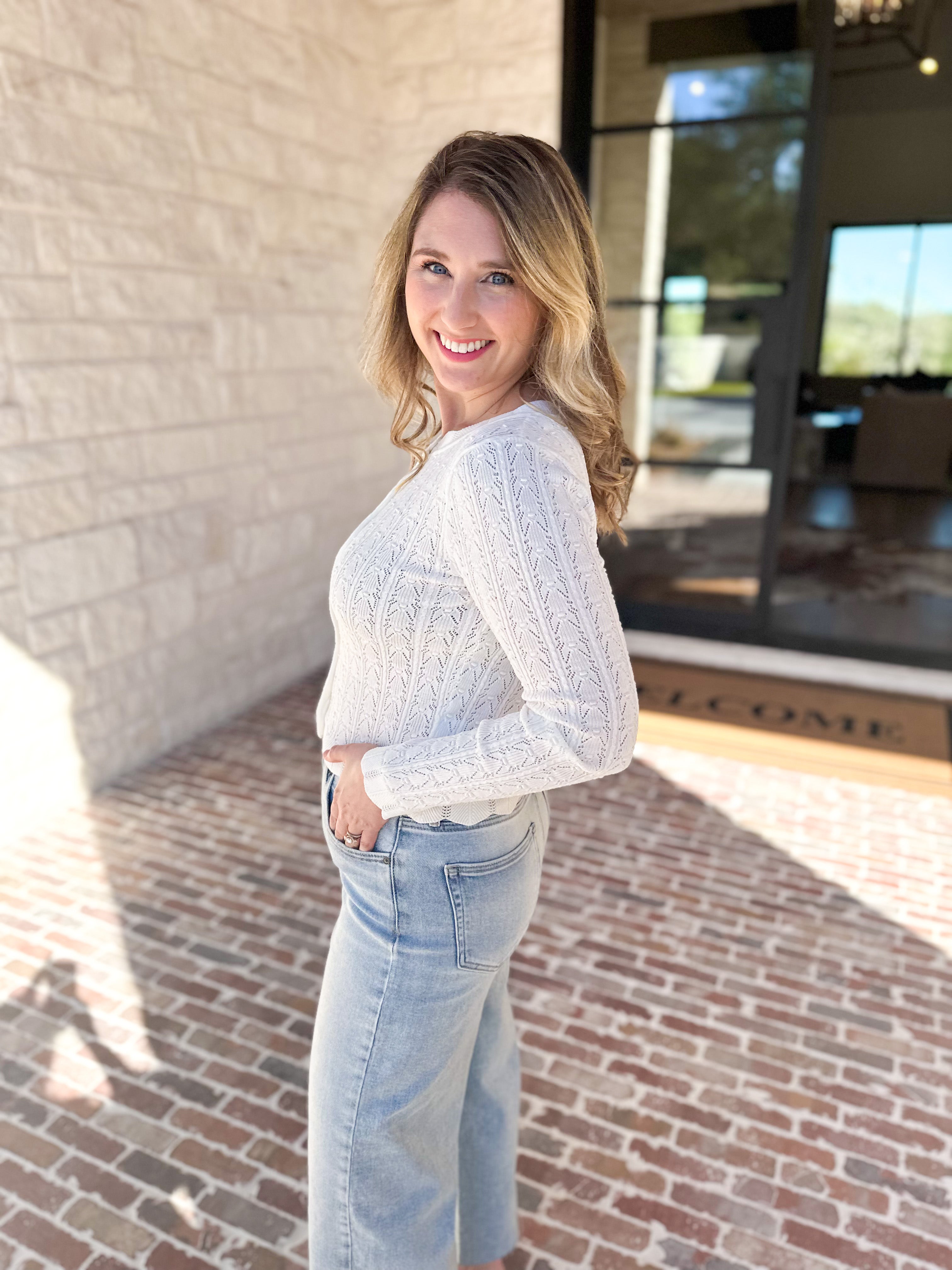 Pointelle Cardigan - Ivory-230 Sweaters/Cardis-ALLIE ROSE-July & June Women's Fashion Boutique Located in San Antonio, Texas