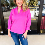 Mary Square - Jocelyn Blouse - Hot Pink-200 Fashion Blouses-MARY SQUARE-July & June Women's Fashion Boutique Located in San Antonio, Texas