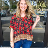 Fall Garden Blouse - Black-200 Fashion Blouses-ENTRO-July & June Women's Fashion Boutique Located in San Antonio, Texas