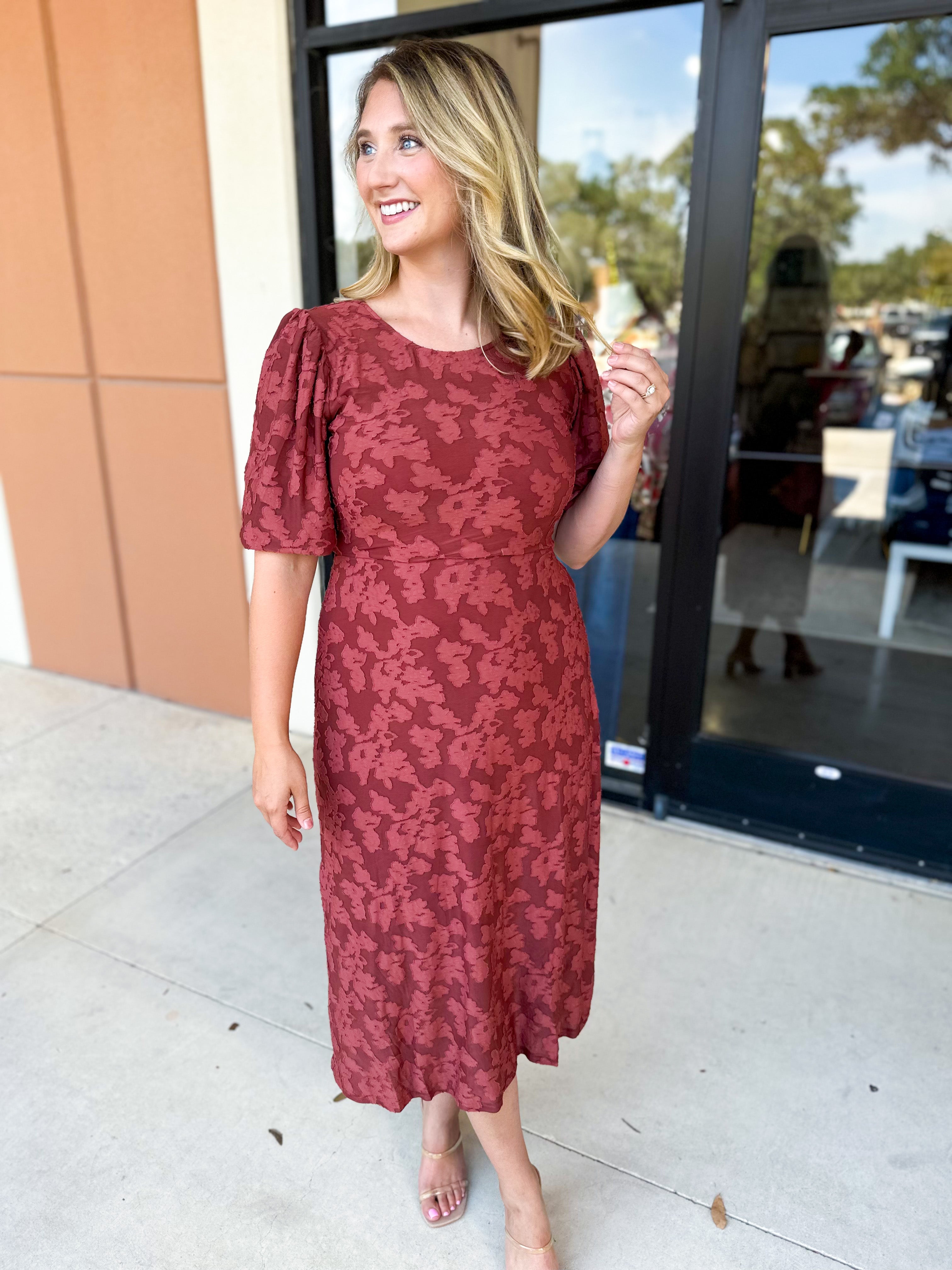 Fall Lace Midi Dress - Rose-500 Midi-POLOGRAM-July & June Women's Fashion Boutique Located in San Antonio, Texas