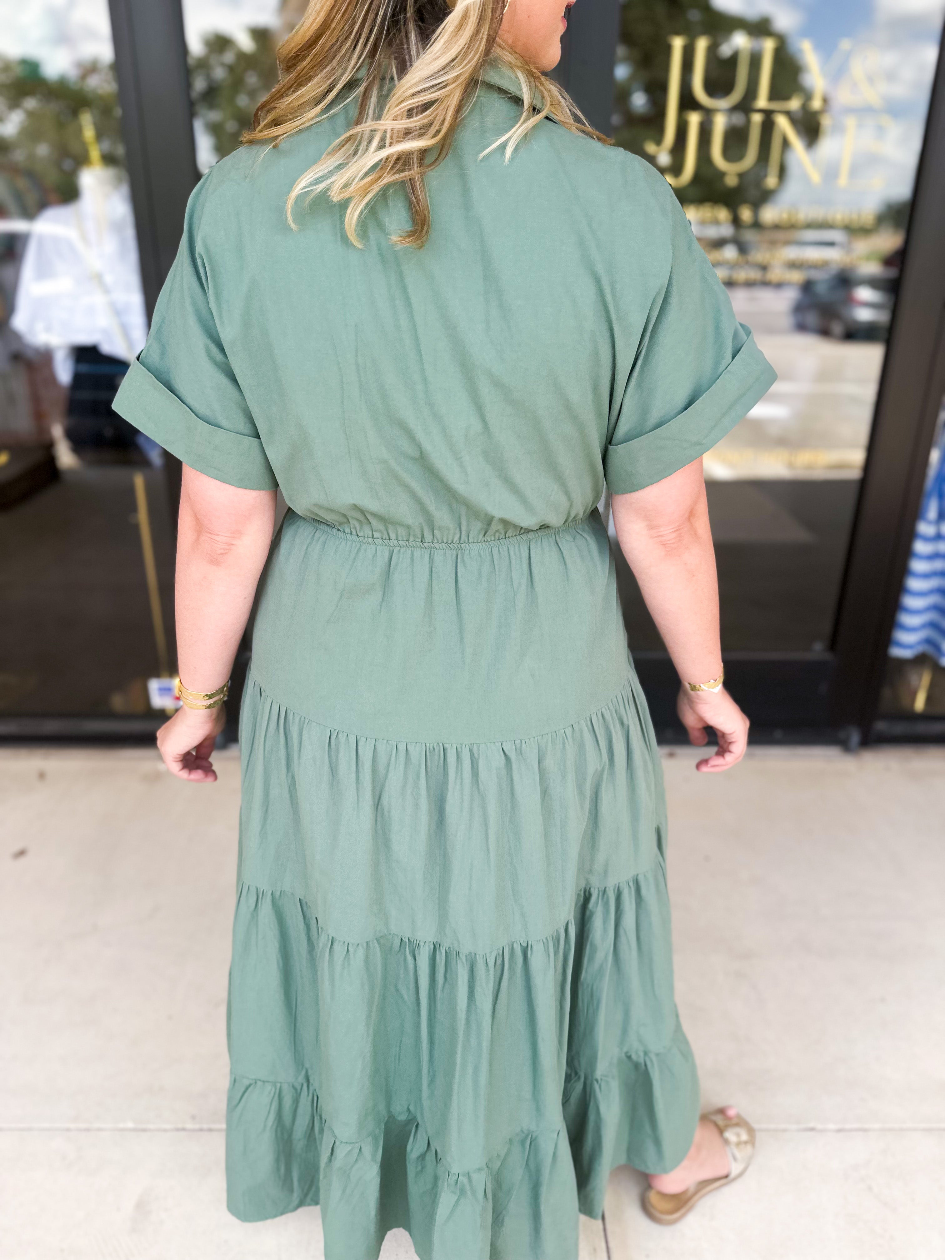 Vintage Green Midi Dress-500 Midi-LISTICLE-July & June Women's Fashion Boutique Located in San Antonio, Texas