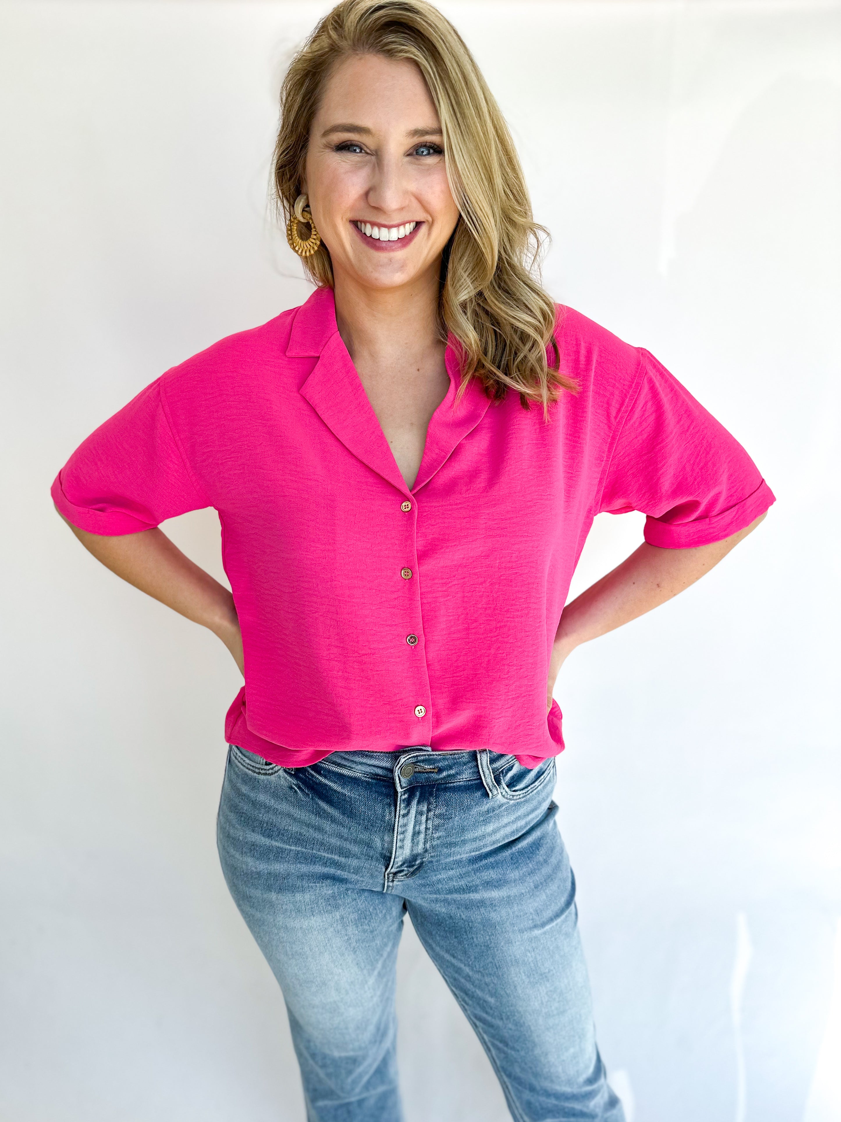 Throw On And Go Blouse - Pink-200 Fashion Blouses-ENTRO-July & June Women's Fashion Boutique Located in San Antonio, Texas