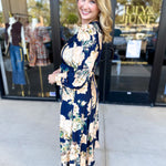 Fall Meadows Midi Dress - Midnight Blue-500 Midi-ENTRO-July & June Women's Fashion Boutique Located in San Antonio, Texas