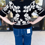 THML - Black & Ivory Floral Sweater Top-230 Sweaters/Cardis-THML-July & June Women's Fashion Boutique Located in San Antonio, Texas