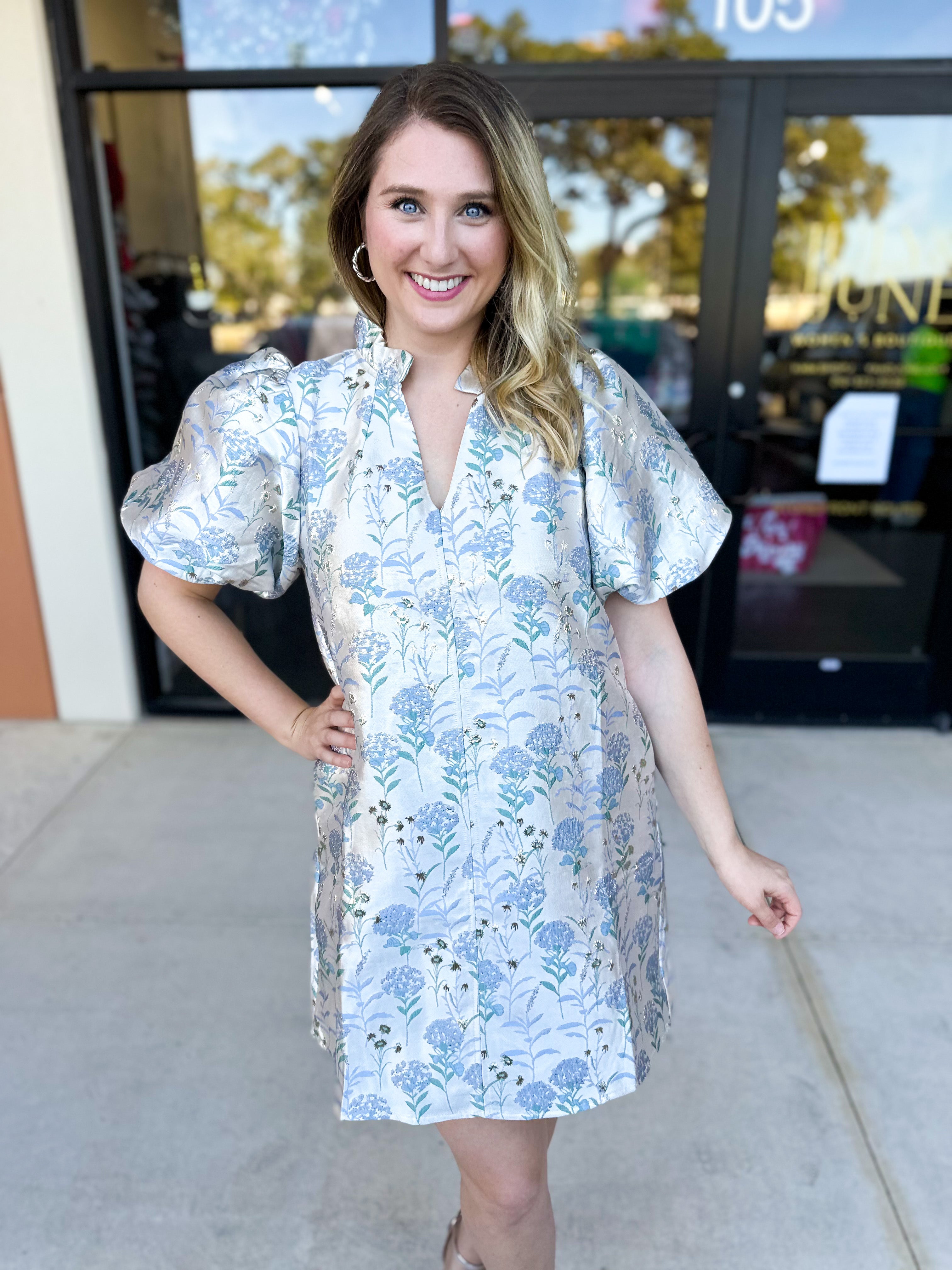 THML - Winter Blue Floral Mini Dress-510 Mini-THML-July & June Women's Fashion Boutique Located in San Antonio, Texas