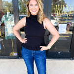 Ruffle Knit Tank Top - Black-230 Sweaters/Cardis-FATE-July & June Women's Fashion Boutique Located in San Antonio, Texas