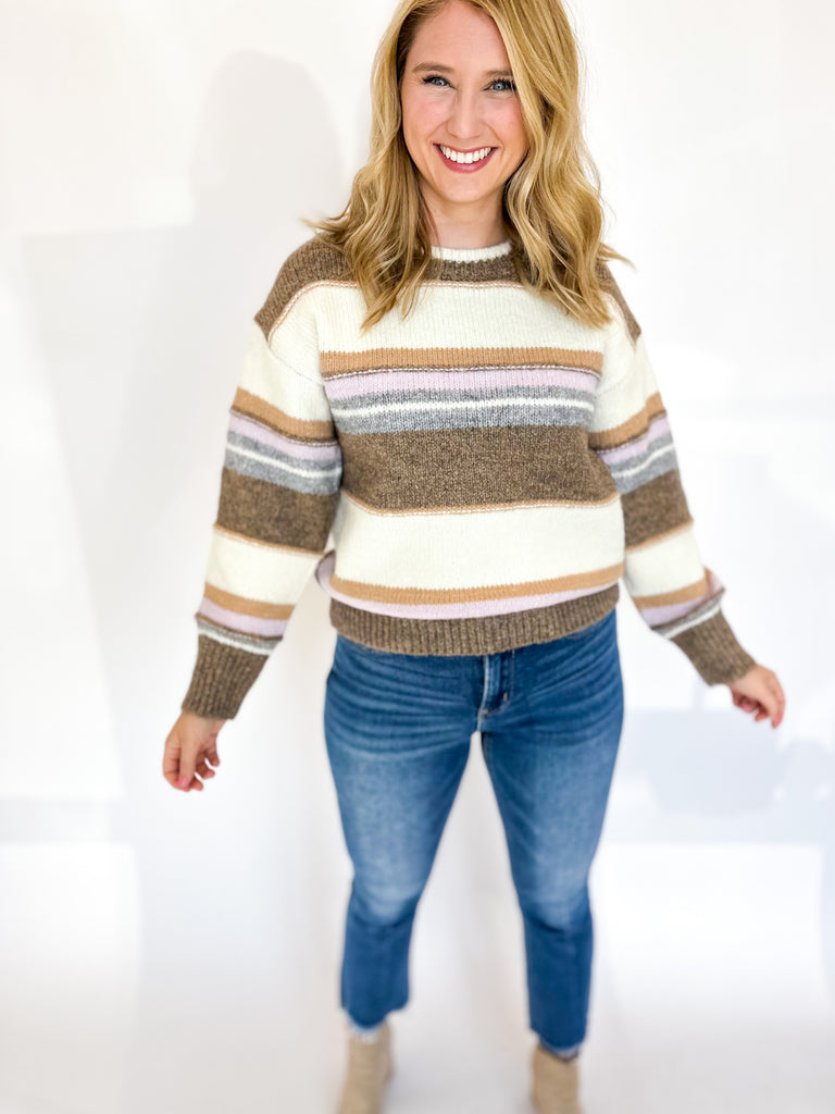 Long Weekend Chunky Striped Sweater-230 Sweaters/Cardis-SKIES ARE BLUE-July & June Women's Fashion Boutique Located in San Antonio, Texas