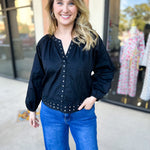 Studded Black Blouse-200 Fashion Blouses-TCEC-July & June Women's Fashion Boutique Located in San Antonio, Texas