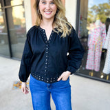 Studded Black Blouse-200 Fashion Blouses-TCEC-July & June Women's Fashion Boutique Located in San Antonio, Texas