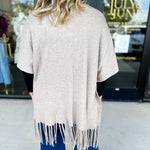 Oatmeal Fringe Wrap Cardigan-230 Sweaters/Cardis-SKIES ARE BLUE-July & June Women's Fashion Boutique Located in San Antonio, Texas